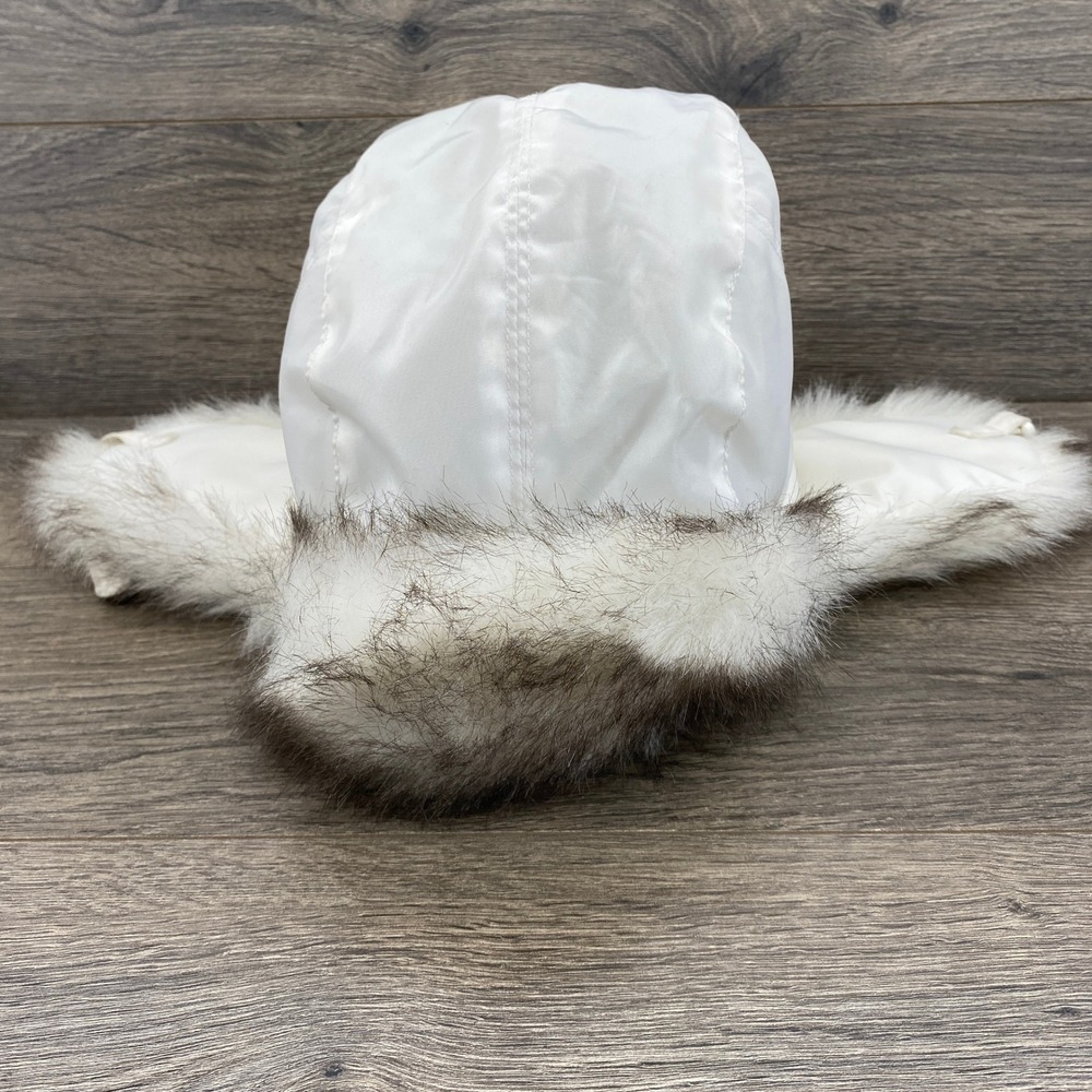 Roots Trapper Hat Unisex S/M White Faux Fur Trim Ear Flap Ushanka Canada Patch